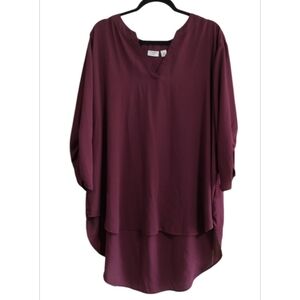 Cato Eggplant V Neck Hi-LowTunic Top